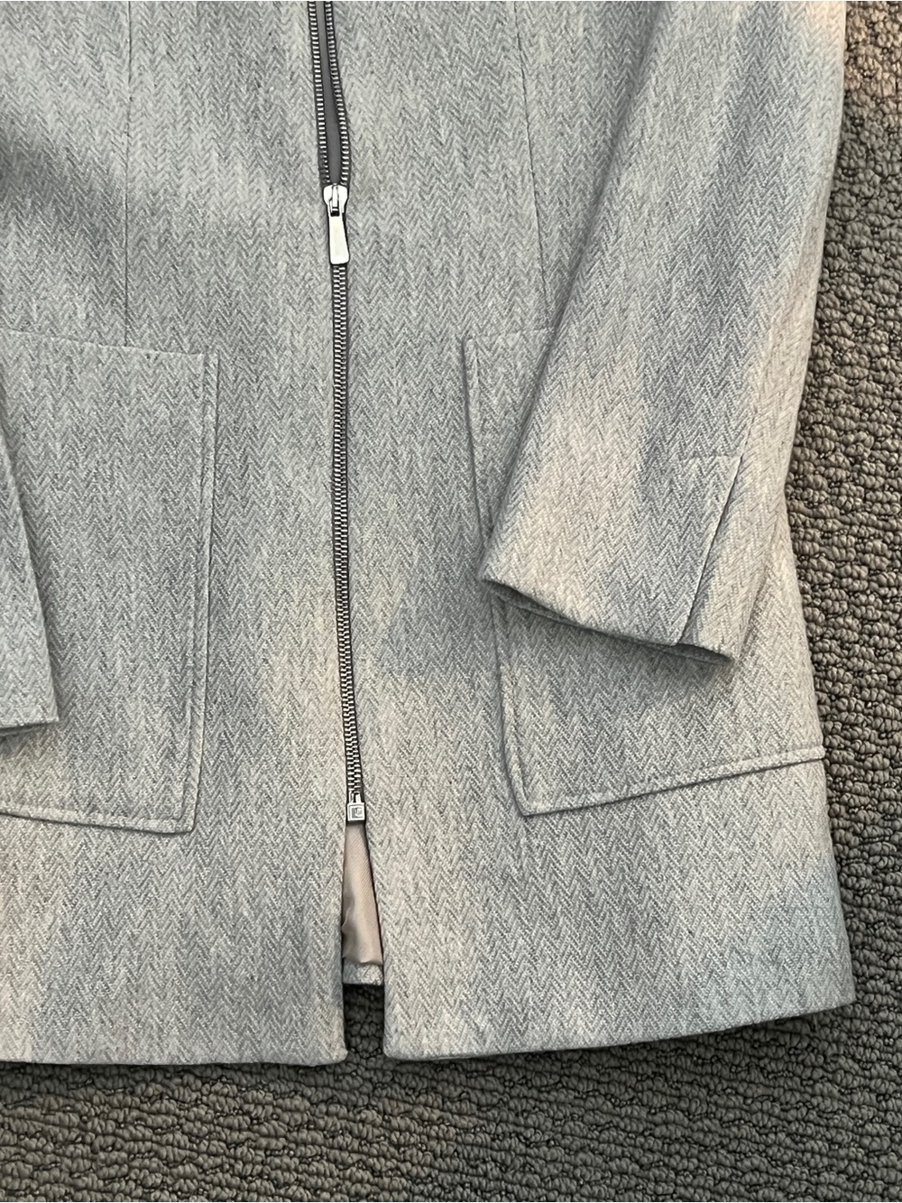 Zara Light Gray Longline Coat Women’s Zip Front Minimalist Midi Jacket Size Med - Picture 4 of 5